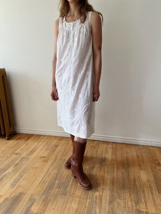 White Cotton Floral Embroidered Dress | M