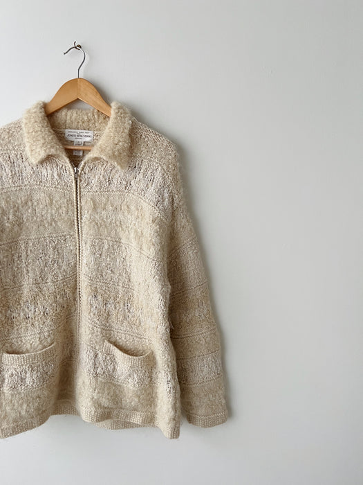 Cream Wool Mohair Zip Up | L