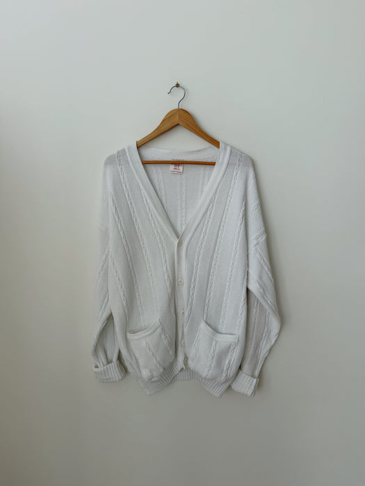 White Cableknit Cardigan | XL