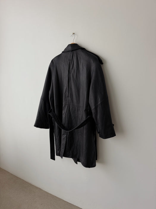 Black Leather Wrap Coat | L/XL