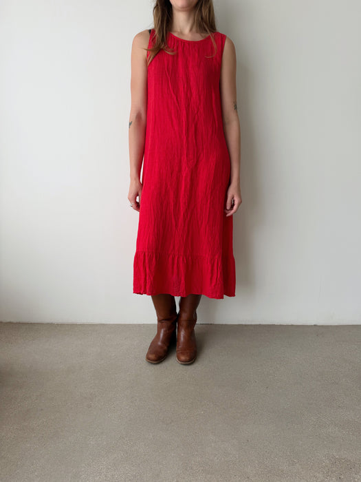 Red Linen Dress | L