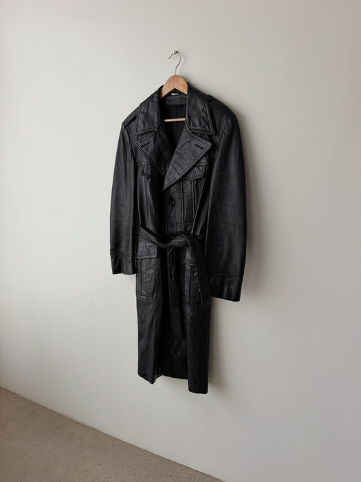 Black Leather Trench Coat | M/L