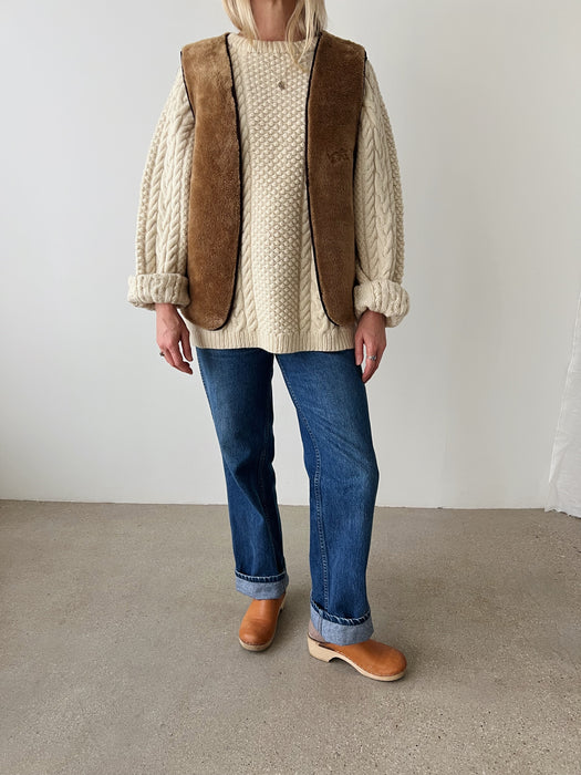 Cream Fisherman’s Wool Knit Sweater | L