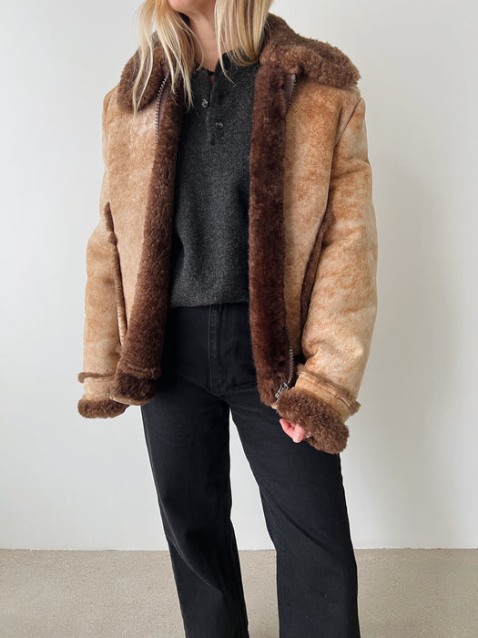 Brown Sherpa Bomber Jacket | M/L