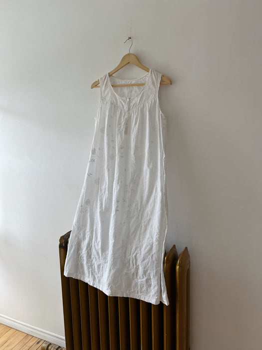 White Cotton Floral Embroidered Dress | M