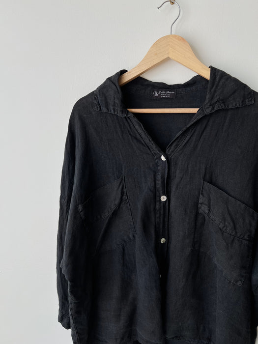 Worn Black Linen Button Up | L