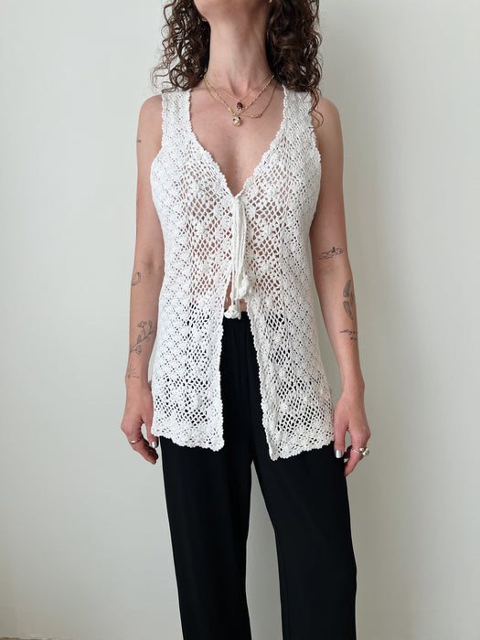 White Crochet Vest | M