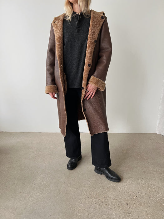 Brown Shearling Reversible Teddy Coat | M
