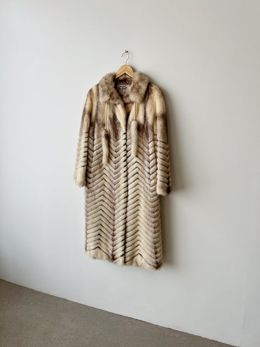 Mink Fur Chevron Coat | S