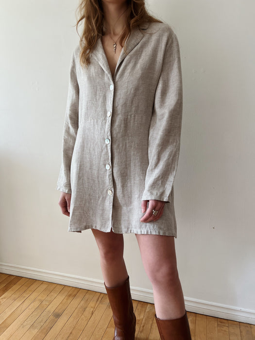 Sand Flowy Linen Button Up | L/XL