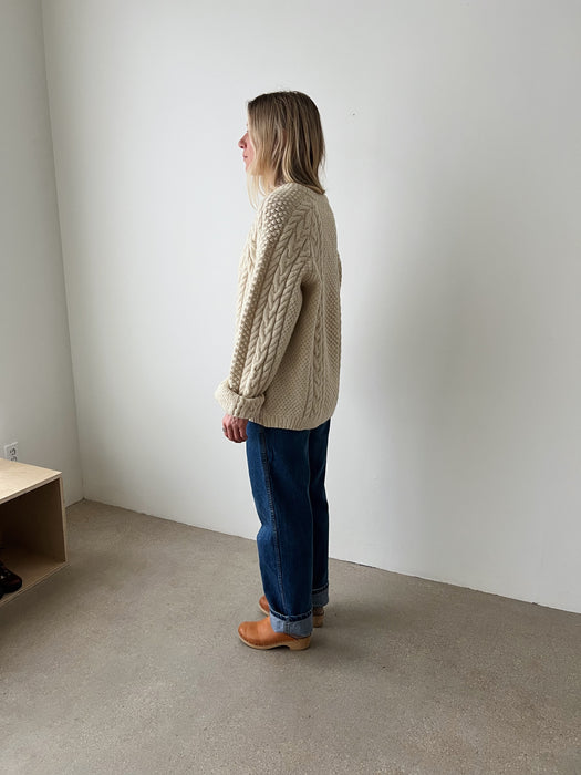 Cream Fisherman’s Wool Knit Sweater | L