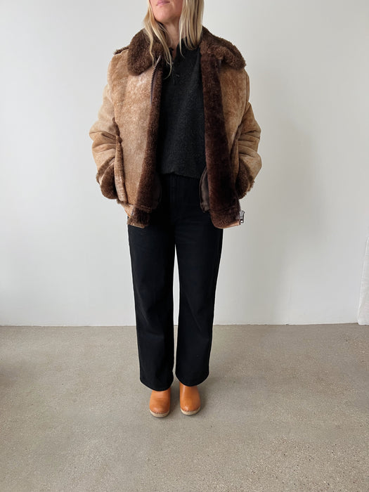 Brown Sherpa Bomber Jacket | M/L