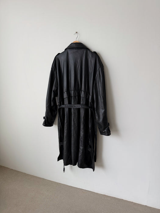 Black Leather Trench Coat | L