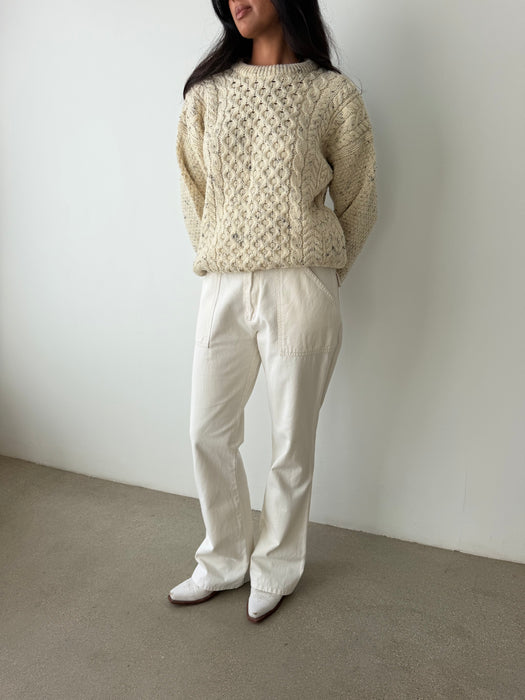 Cream Speckled Fisherman's Knit Sweater | M/L