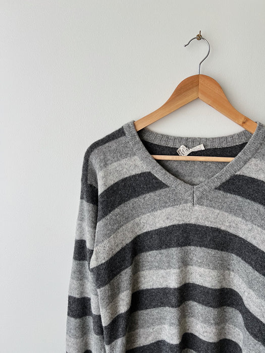 Grey Striped Wool Sweater | S