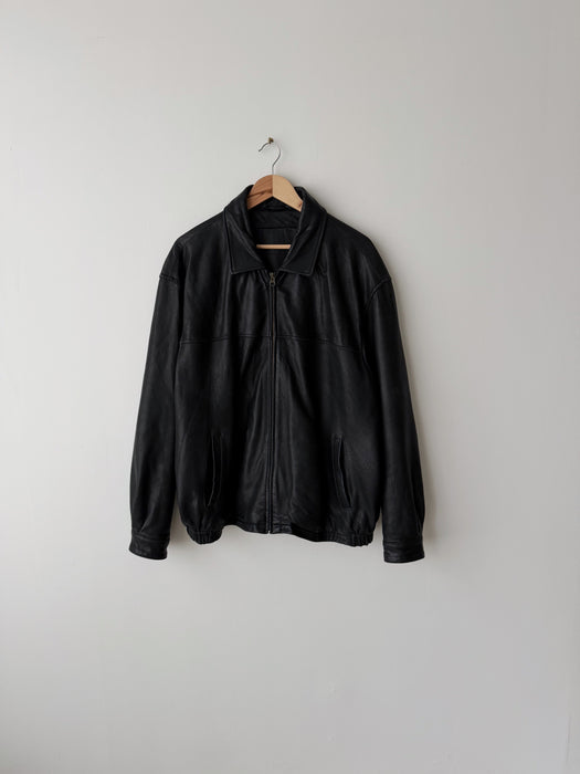 Black Leather Bomber | XL