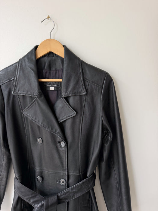 Black Leather Trench Coat | M