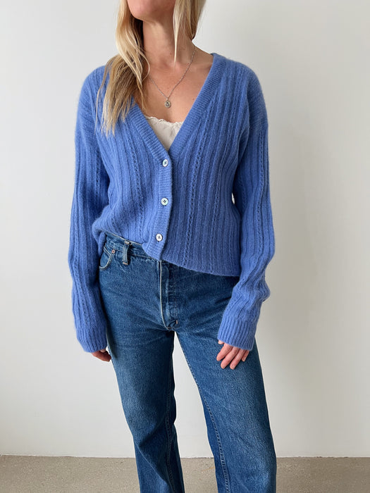 Blue Lambswool Angora Cardigan | M