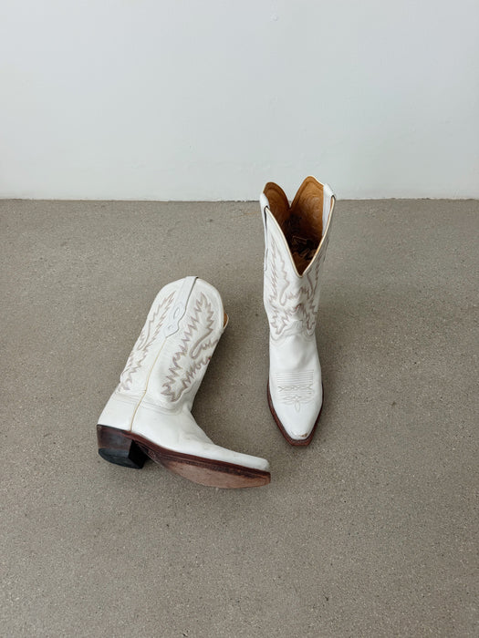 White Leather Cowboy Boots | 9
