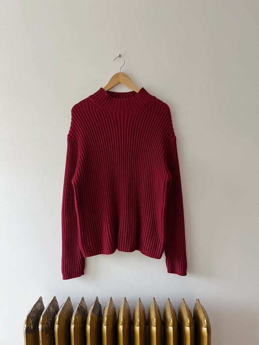 Burgundy Ribbed Knit Sweater | L