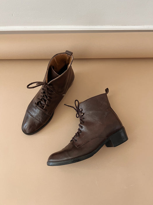 Brown Leather Lace Up Boots | 8.5