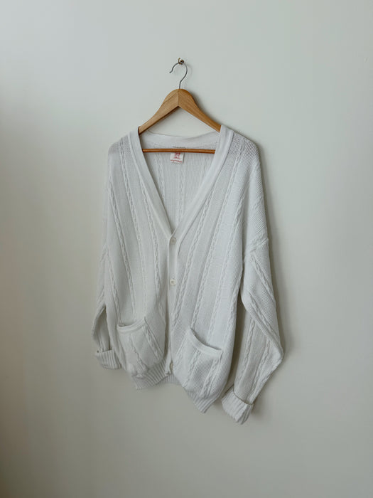White Cableknit Cardigan | XL