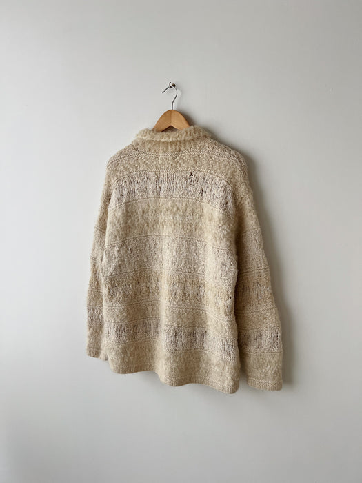 Cream Wool Mohair Zip Up | L