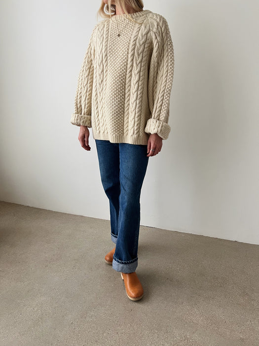 Cream Fisherman’s Wool Knit Sweater | L