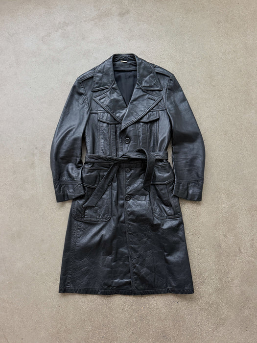 Black Leather Trench Coat | M/L