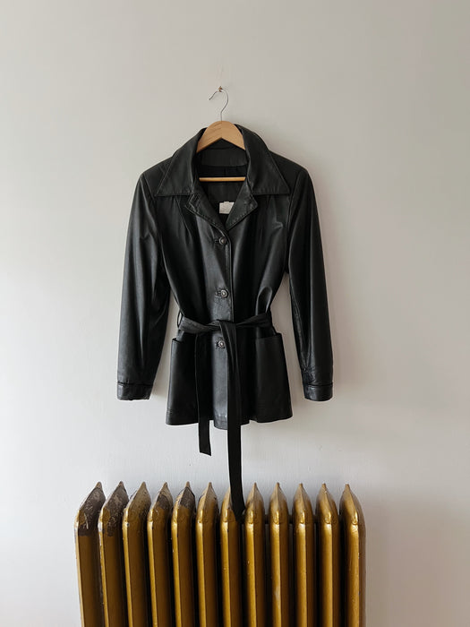 Black Leather Wrap Coat | M/L