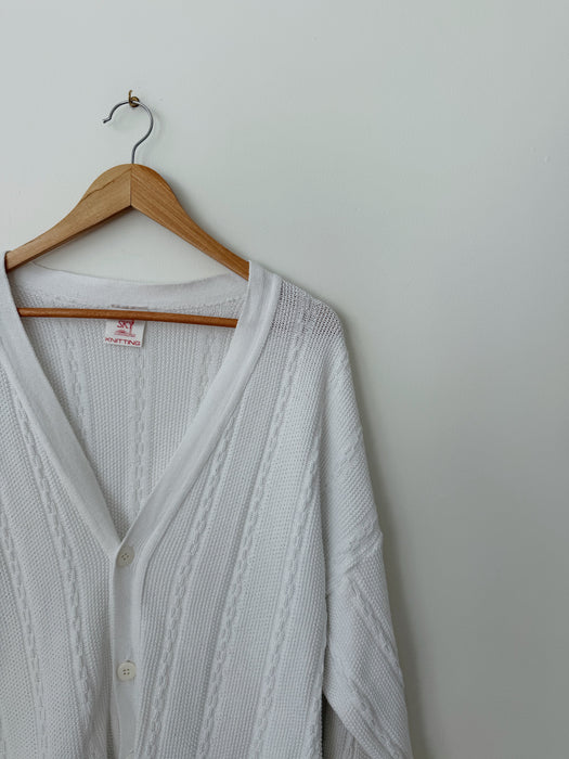 White Cableknit Cardigan | XL