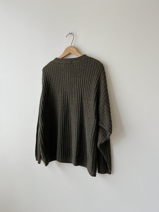 Olive Cotton Henley Sweater | L
