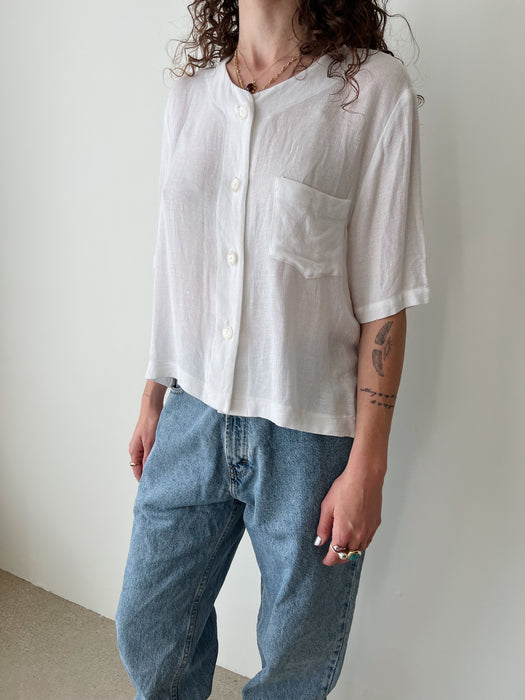 Cropped White Button Up | M