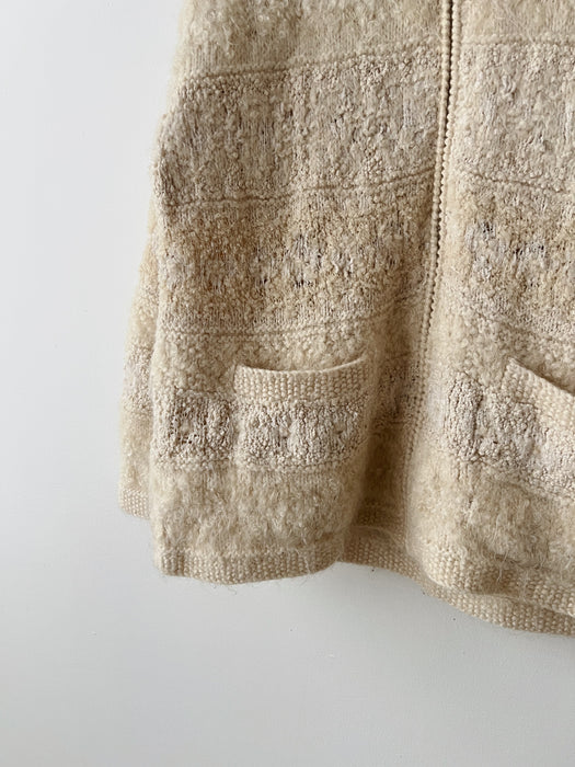 Cream Wool Mohair Zip Up | L