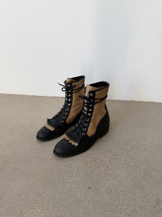 Black & Cream Roper Boots | 8