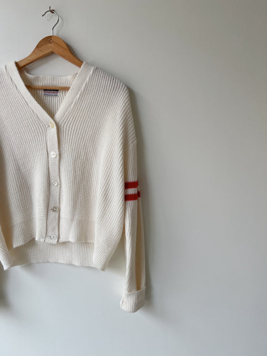 White Varsity Striped Cardigan | L