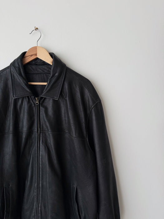 Black Leather Bomber | XL
