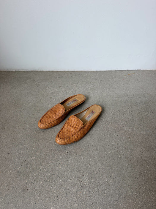 Tan Woven Leather Mules | 8