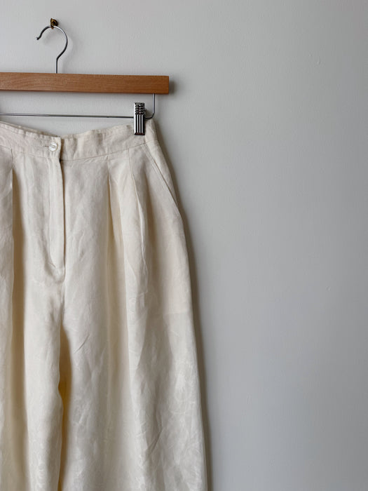 Cream Wide Leg Jacquard Trousers | 25
