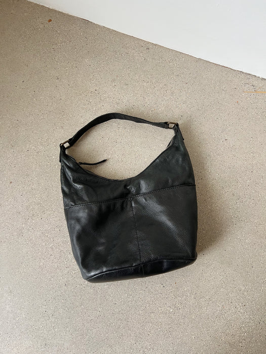 Black Leather Bucket Bag
