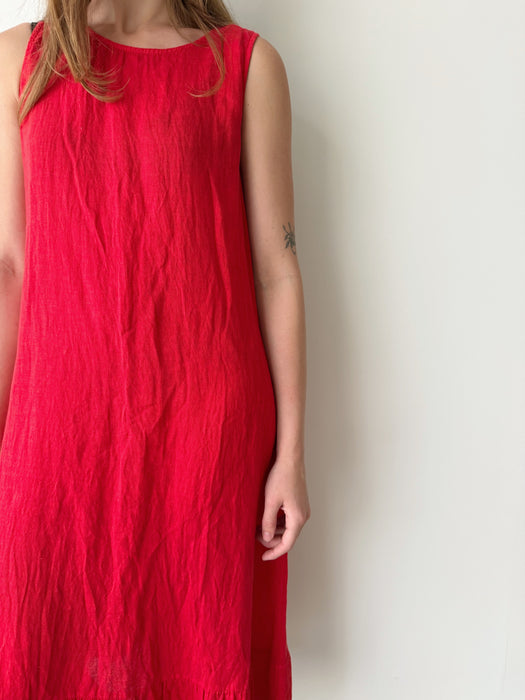 Red Linen Dress | L