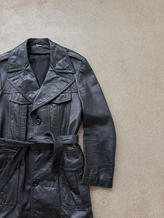 Black Leather Trench Coat | M/L