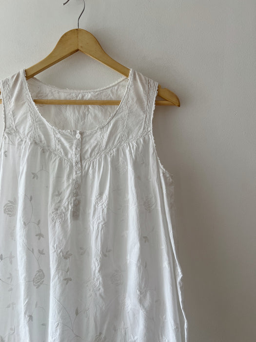 White Cotton Floral Embroidered Dress | M