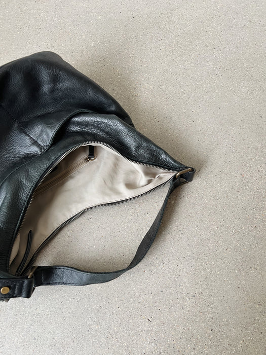 Black Leather Bucket Bag