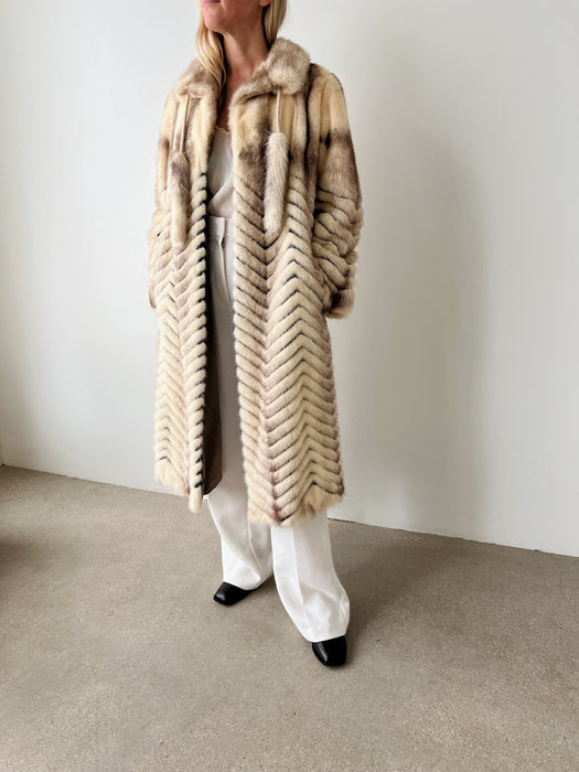 Mink Fur Chevron Coat | S