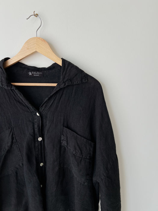 Worn Black Linen Button Up | L