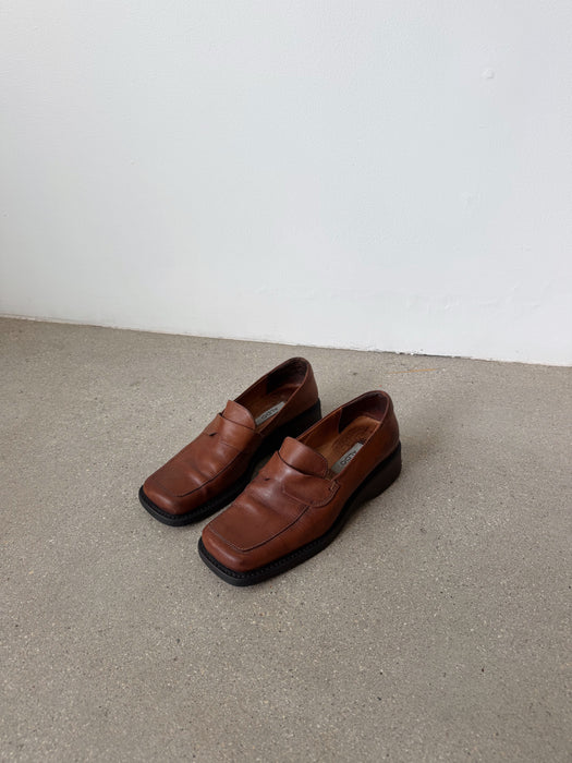 Brown Leather Square Toe Oxford | 7.5