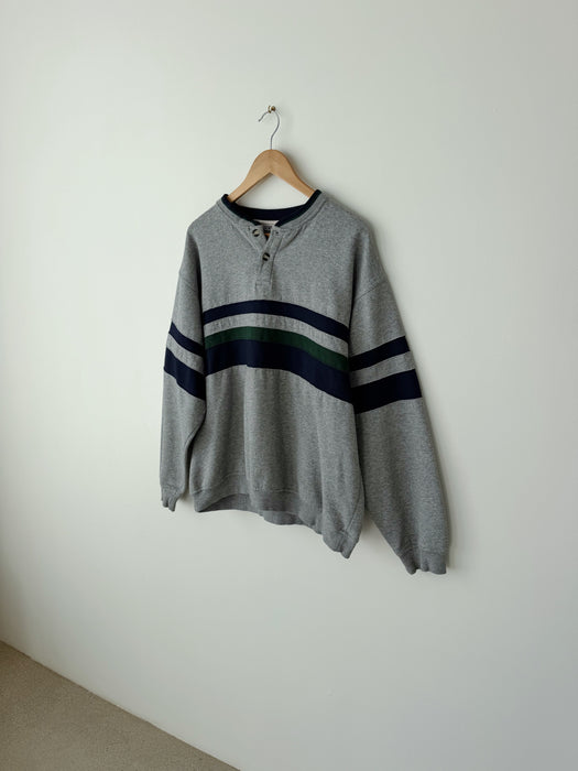 Grey Striped Henley Sweatshirt | 2XL