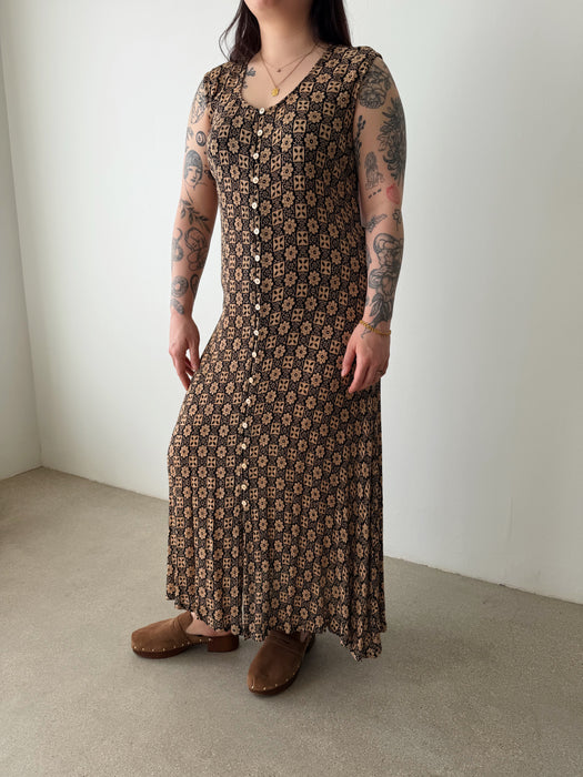 Beige & Black Patterned Dress | L