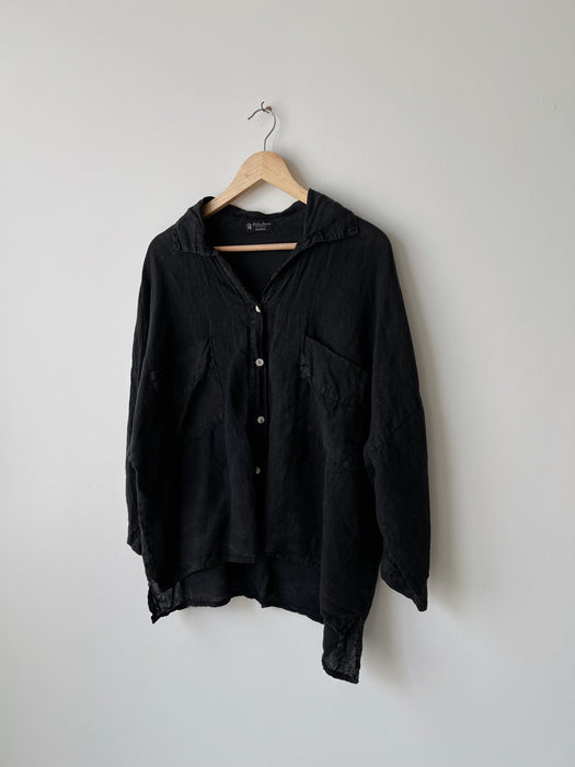 Worn Black Linen Button Up | L